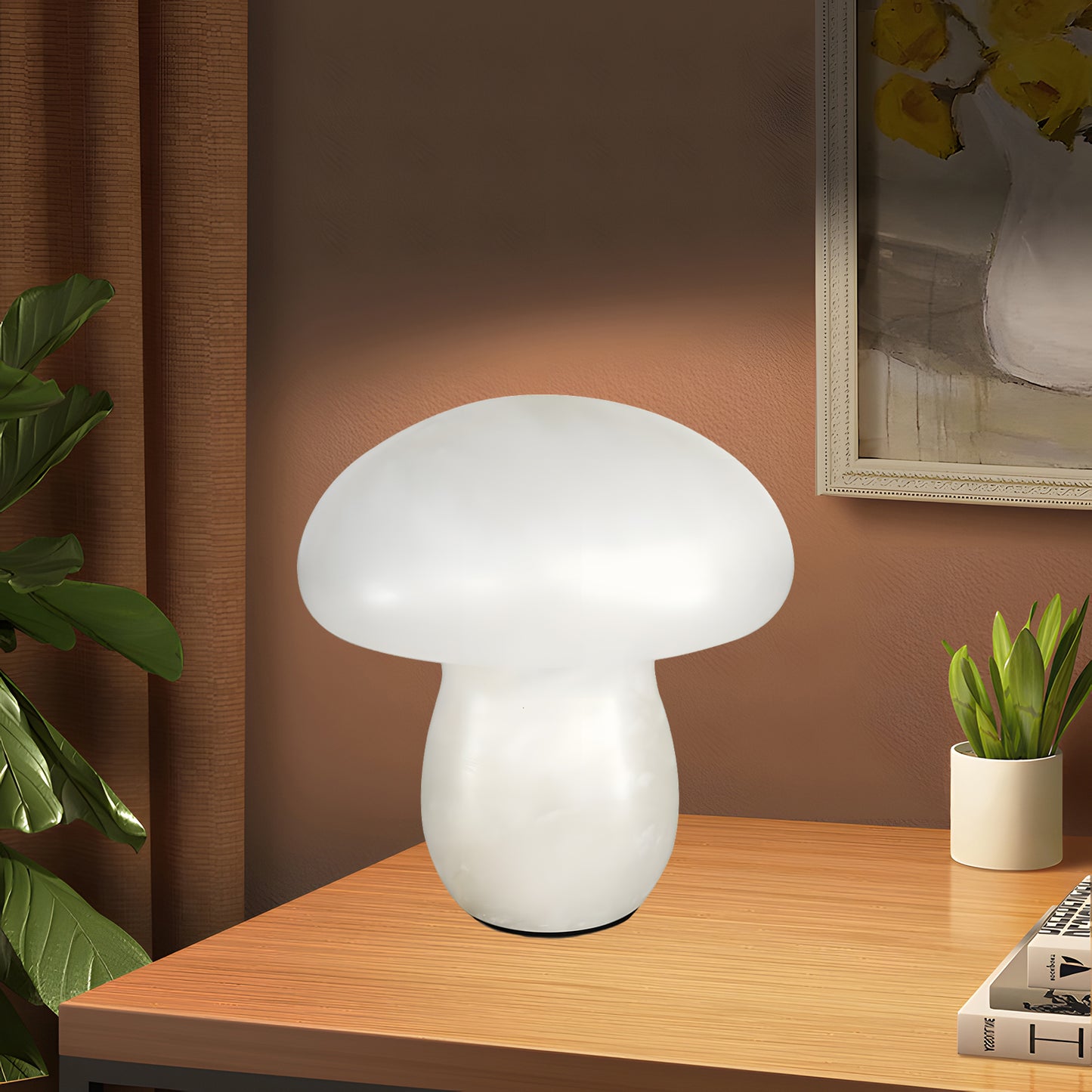 Alabaster Mushroom Modern Brass Table Lamp