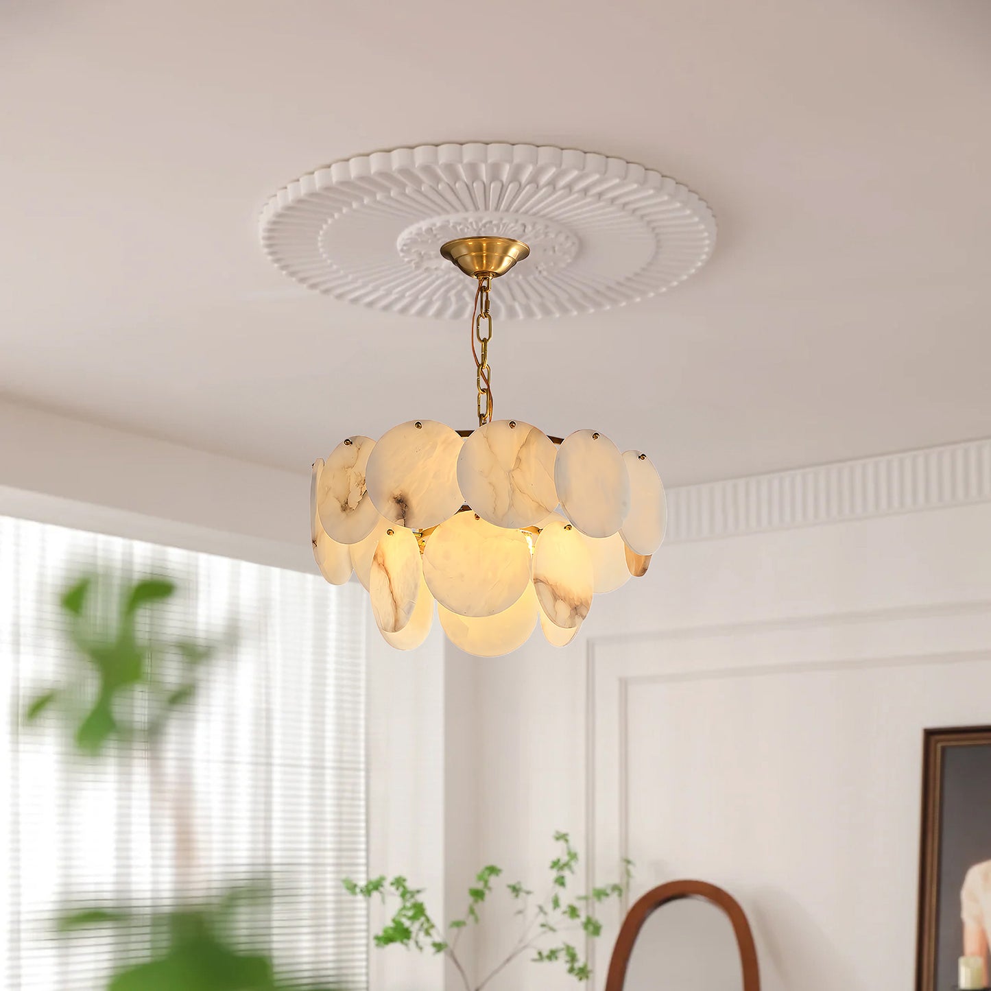 Alabaster Shell Classic Brass Chandelier