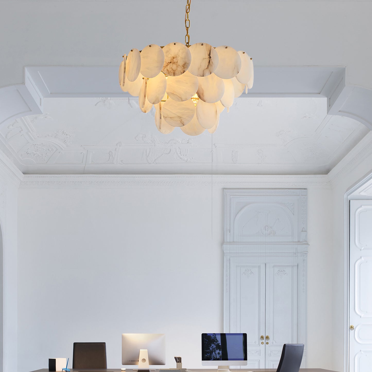 Alabaster Shell Classic Brass Chandelier