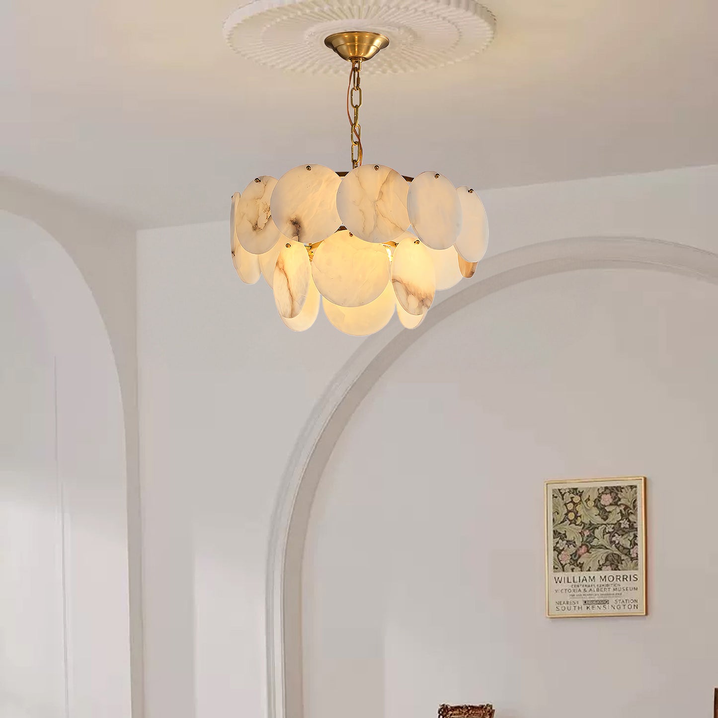 Alabaster Shell Classic Brass Chandelier