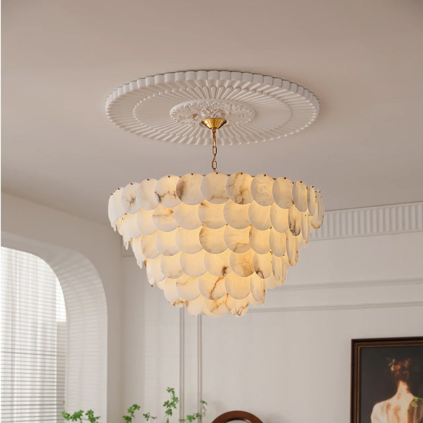 Alabaster Shell Classic Brass Chandelier