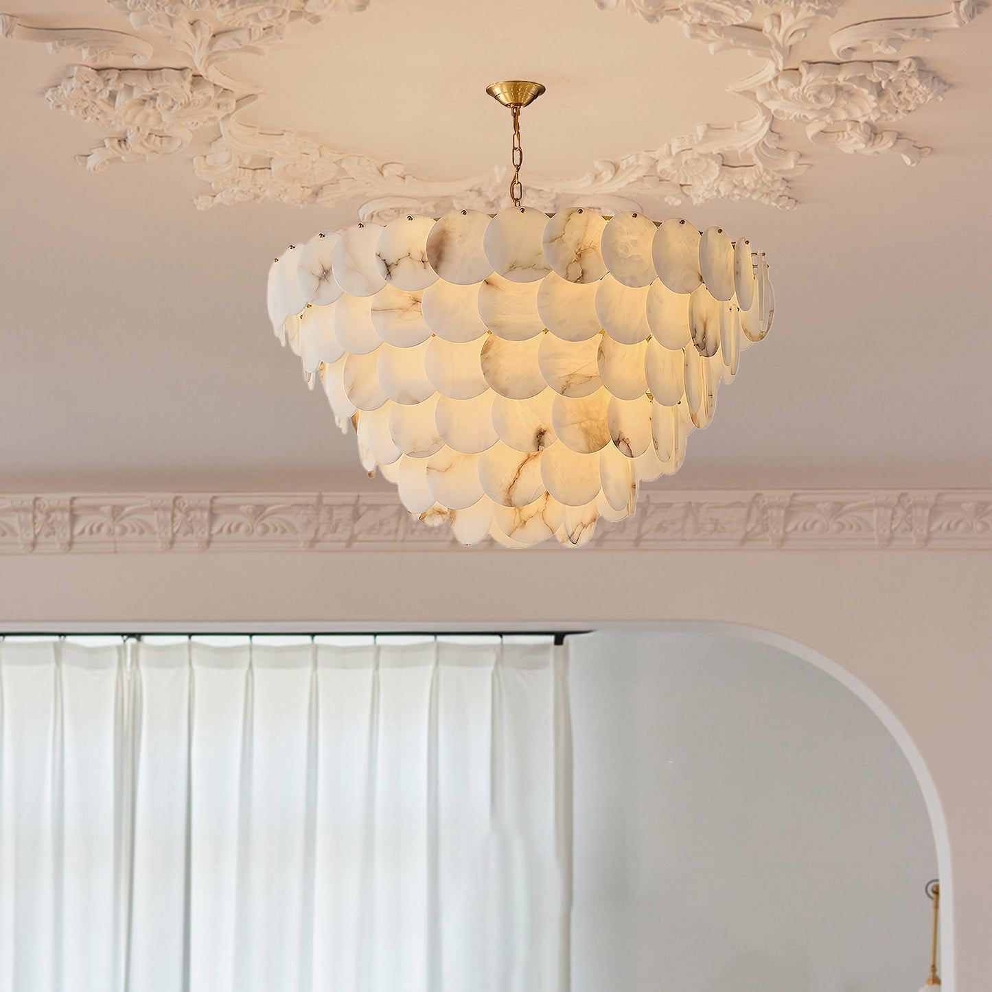 Alabaster Shell Classic Brass Chandelier