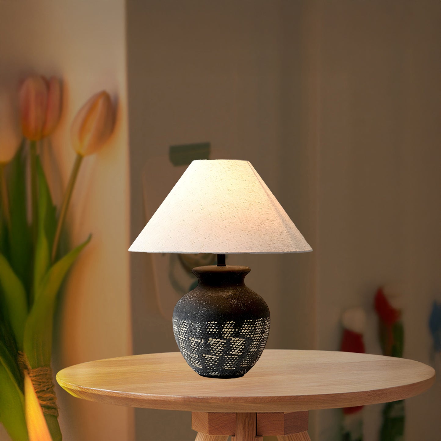 Ansel Ceramic Eclectic Metal Table Lamp