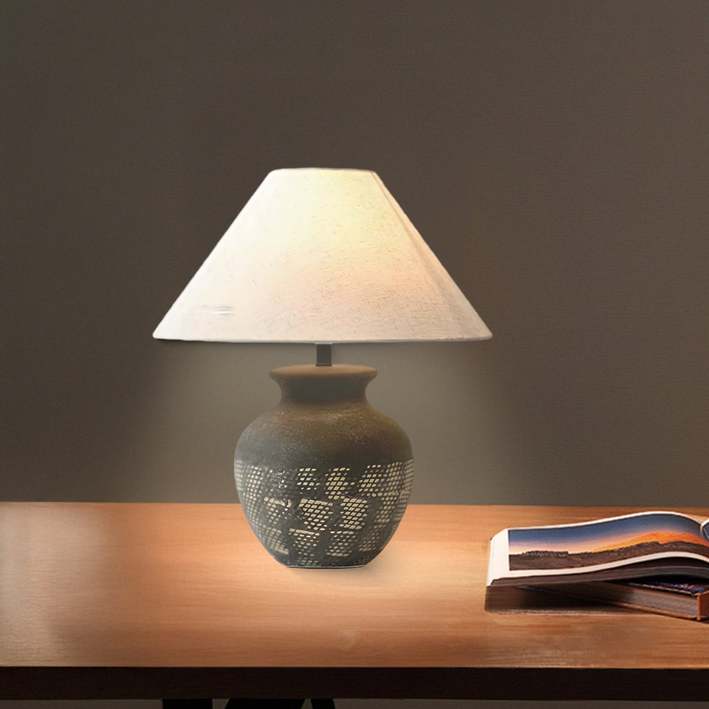 Ansel Ceramic Eclectic Metal Table Lamp