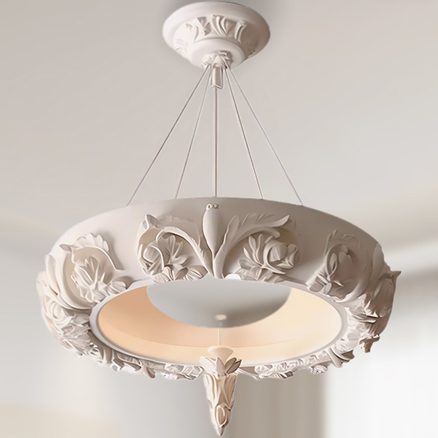 Artistic Carved Plaster Minimalist Metal Chandelier