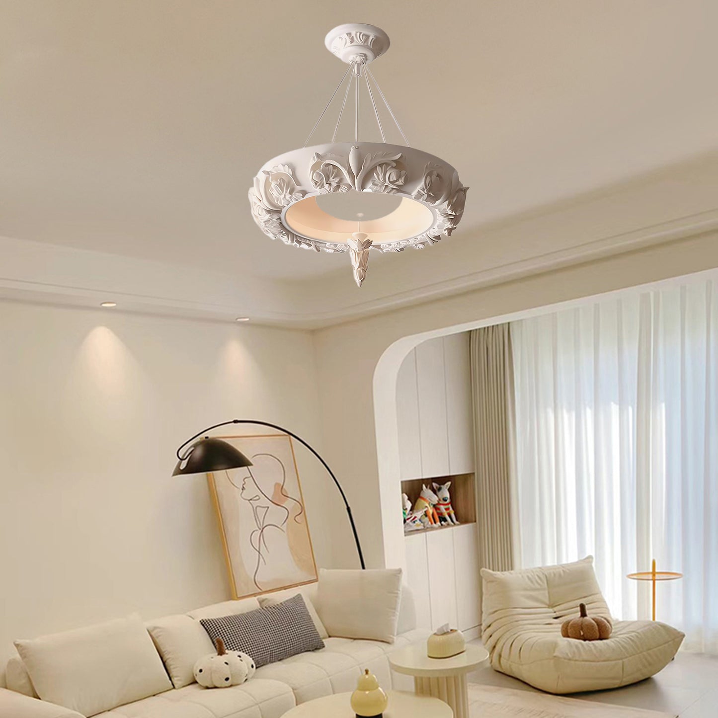 Artistic Carved Plaster Minimalist Metal Chandelier