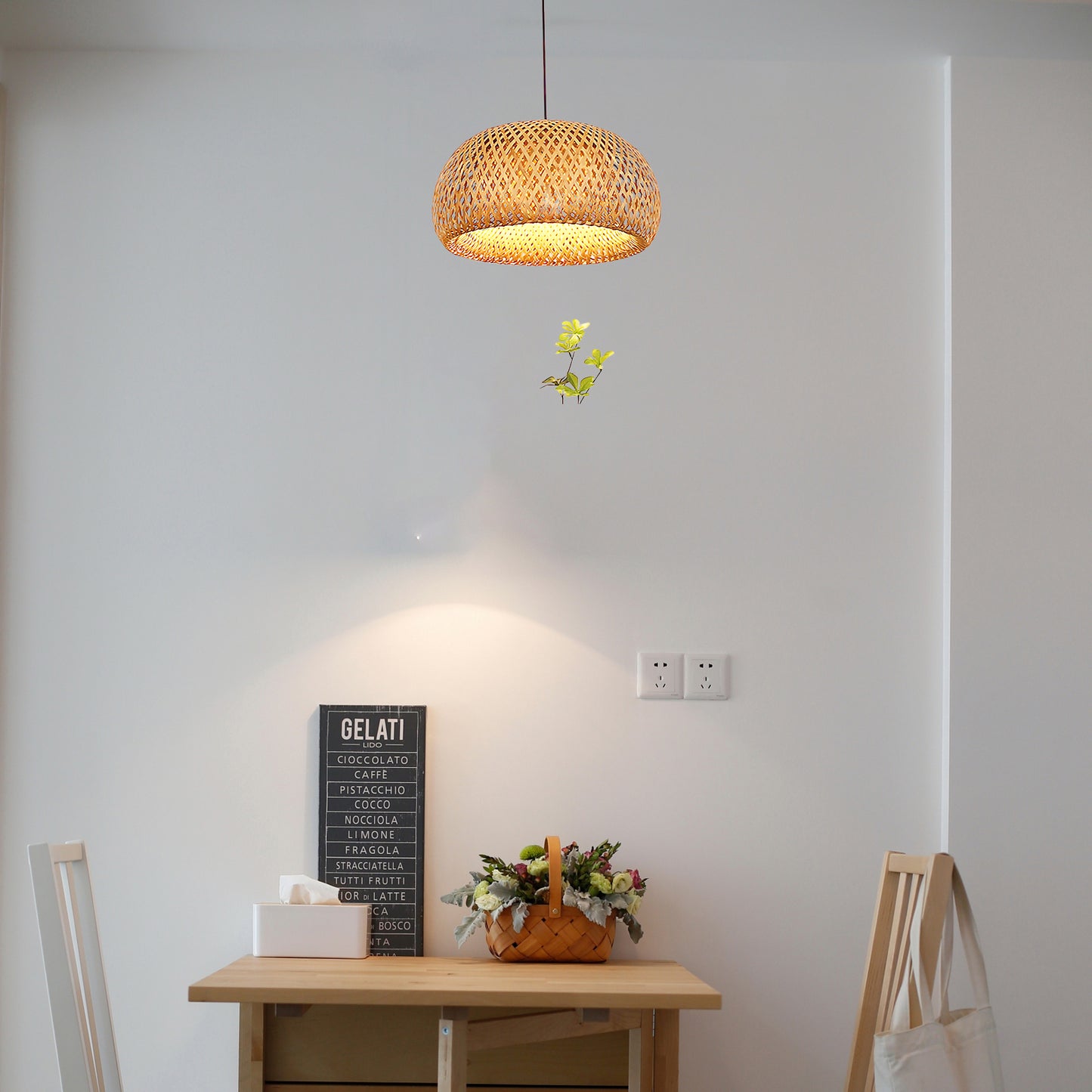 Bamboo Braided Eclectic Crystal Pendant Lamp