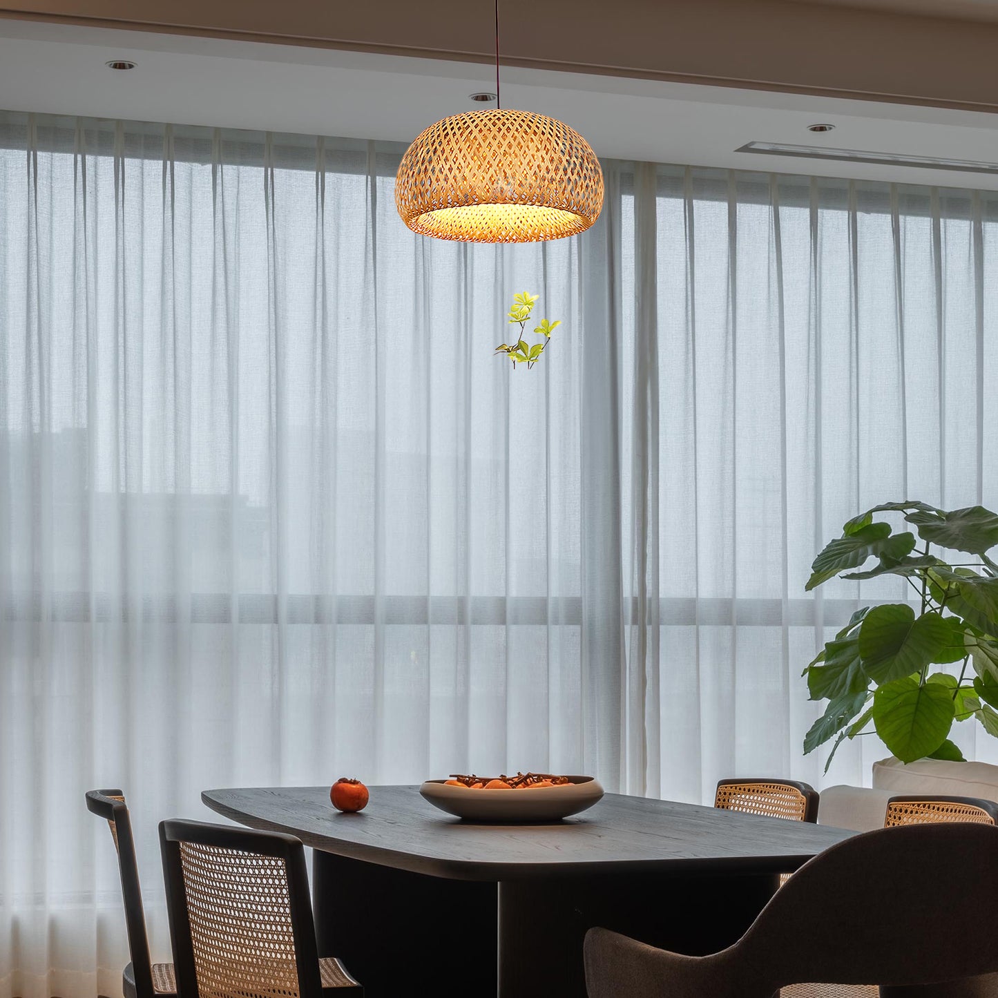 Bamboo Braided Eclectic Crystal Pendant Lamp