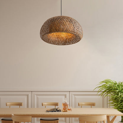 Bamboo Braided Eclectic Crystal Pendant Lamp