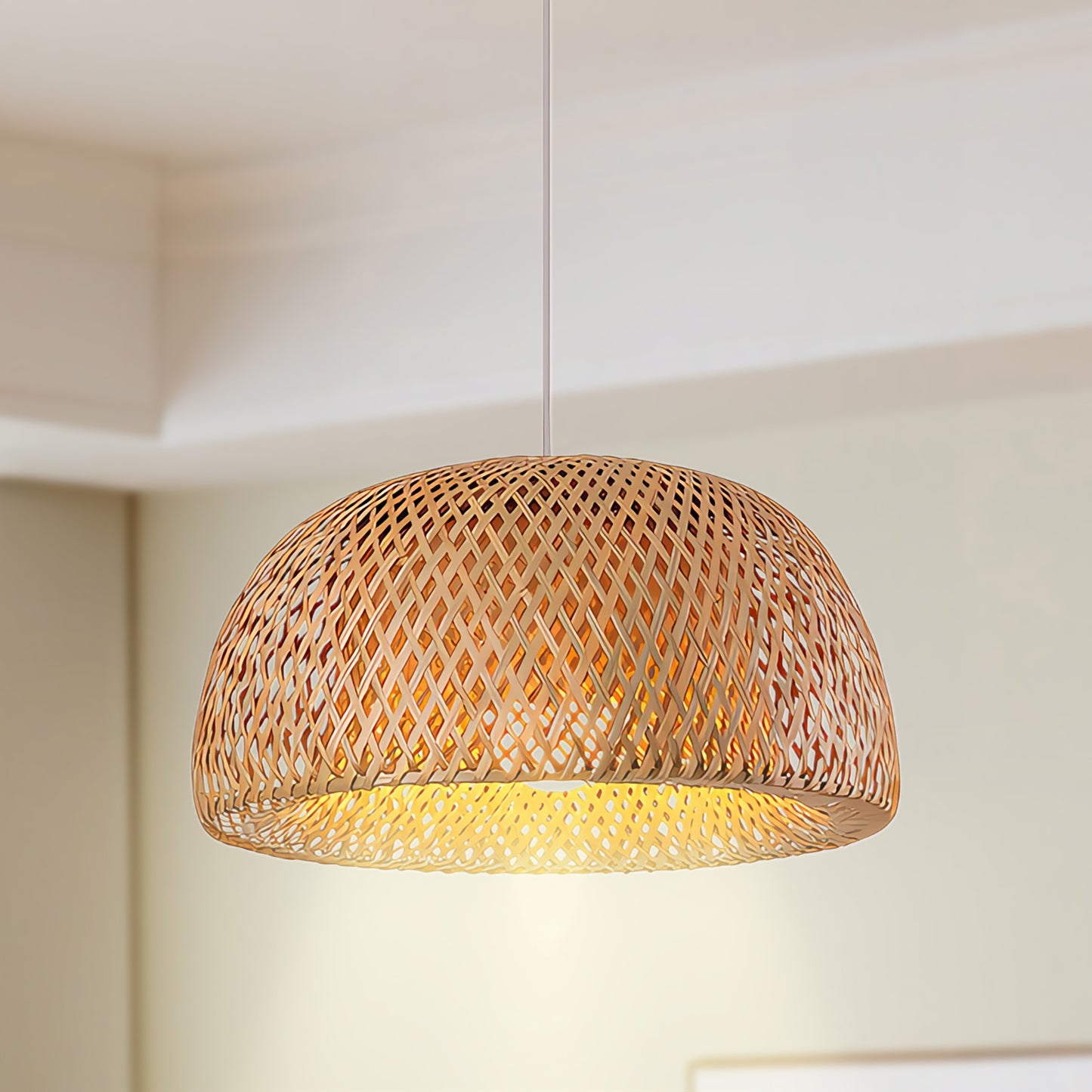 Bamboo Braided Eclectic Crystal Pendant Lamp