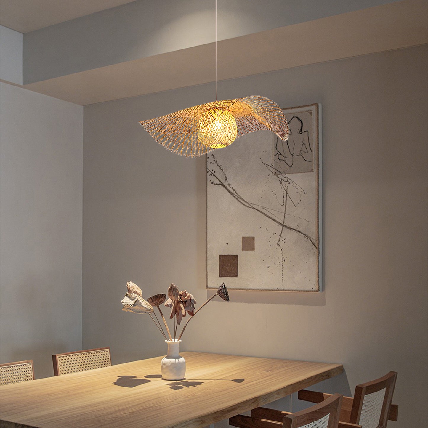 Bamboo Frame Rustic Metal Pendant Lamp