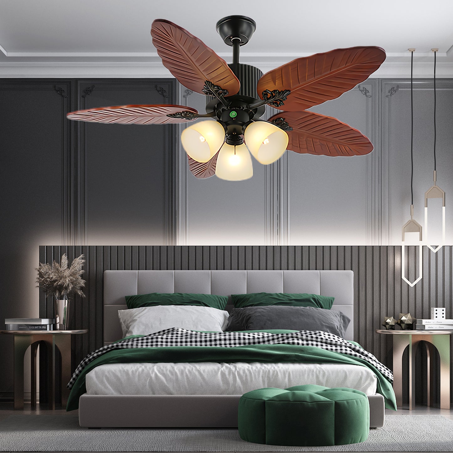 Banana Leaves 4852 Eclectic Crystal Ceiling Fan Light