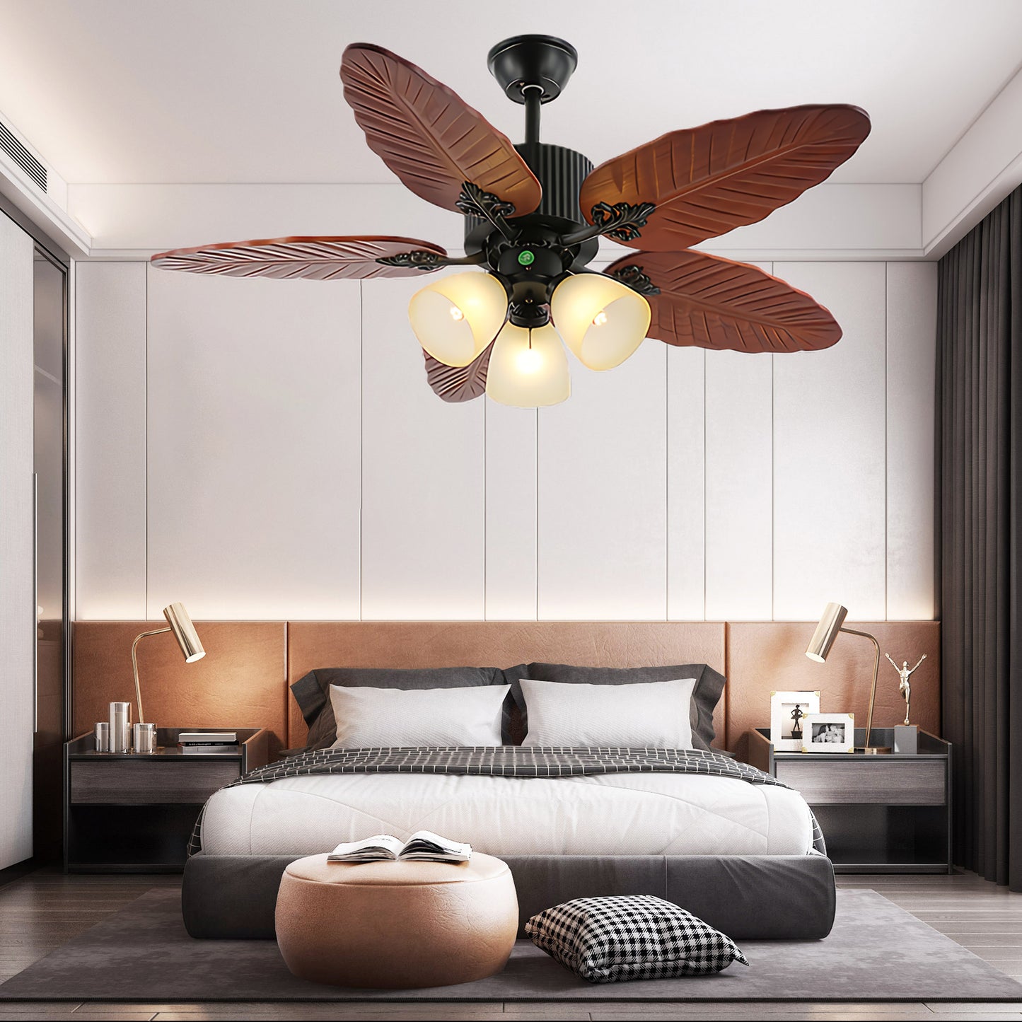 Banana Leaves 4852 Eclectic Crystal Ceiling Fan Light