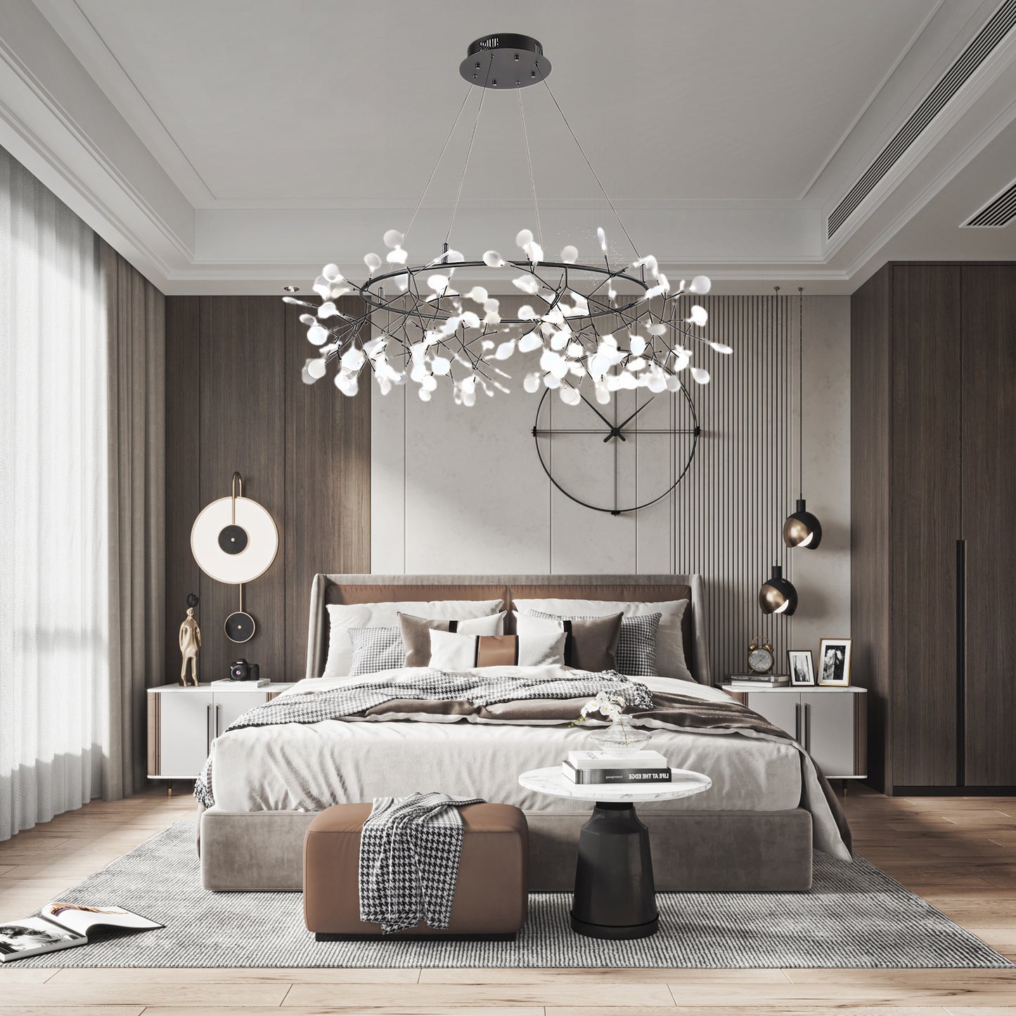 Black Big O Firefly LED Modern Metal Chandelier