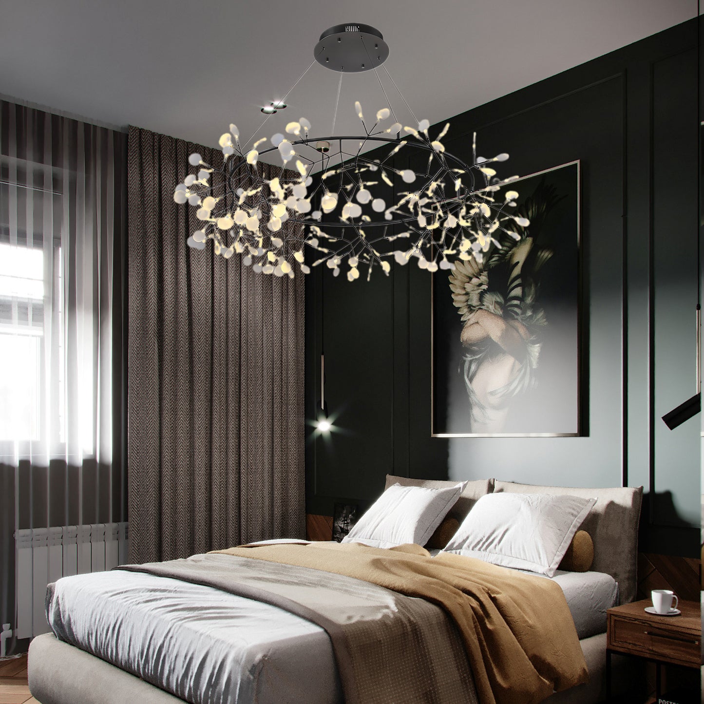 Black Big O Firefly LED Modern Metal Chandelier