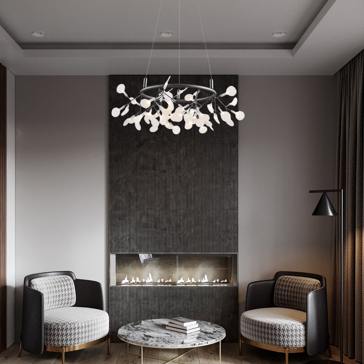 Black Big O Firefly LED Modern Metal Chandelier