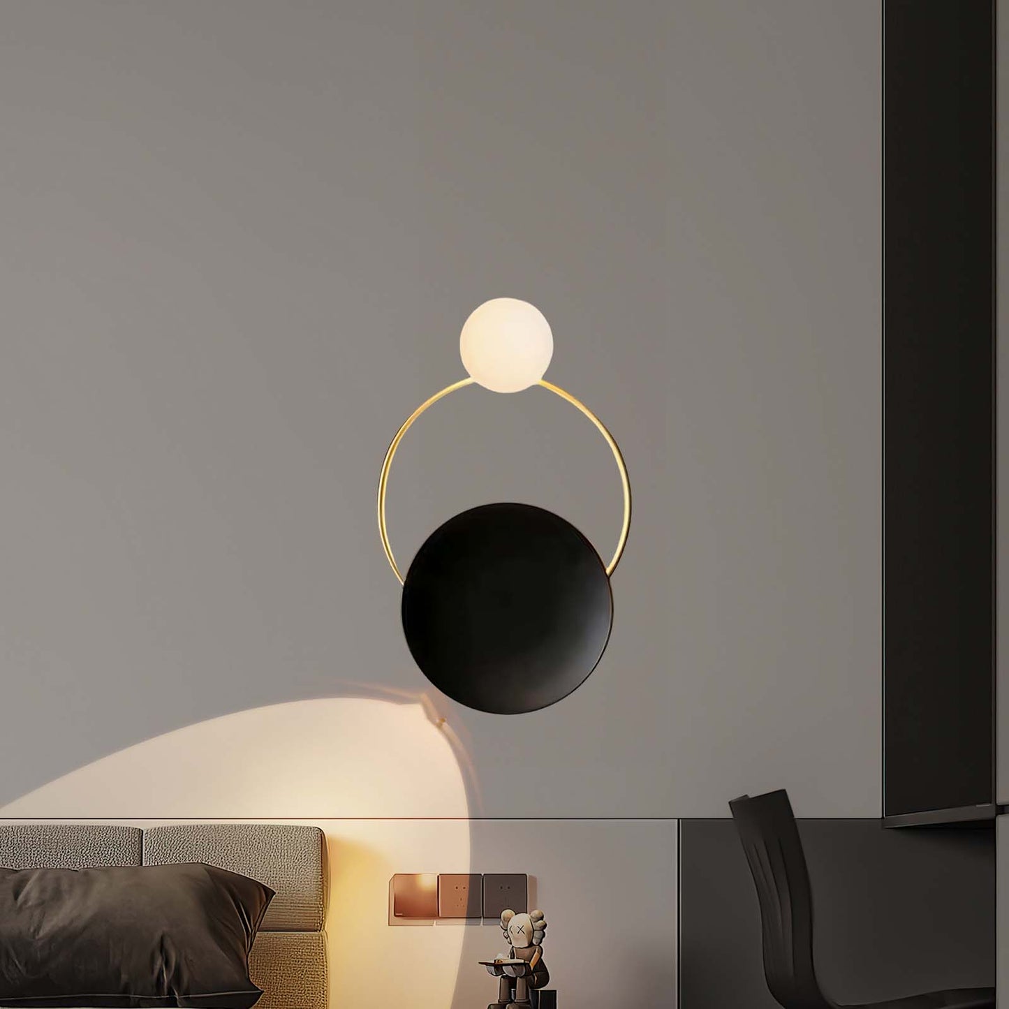 Black Circular Rings Eclectic Crystal Wall Lamp