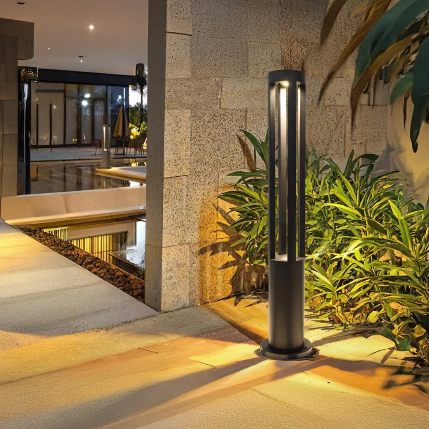 Black Cylindrical Solar Art Deco Material Outdoor Post Light