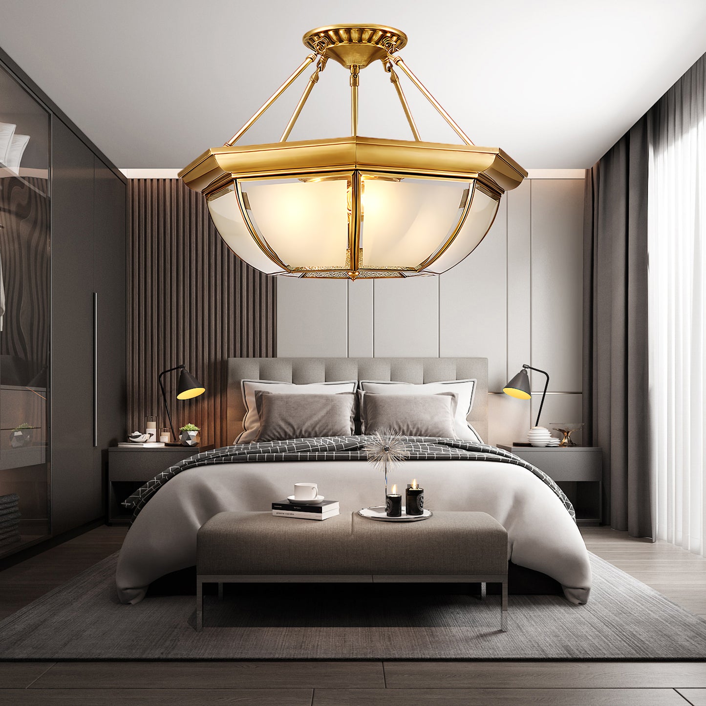 Bowl Shaped Brass Modern Crystal Ceiling Lamp