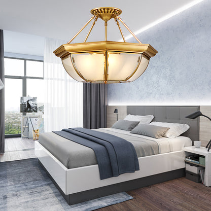 Bowl Shaped Brass Modern Crystal Ceiling Lamp