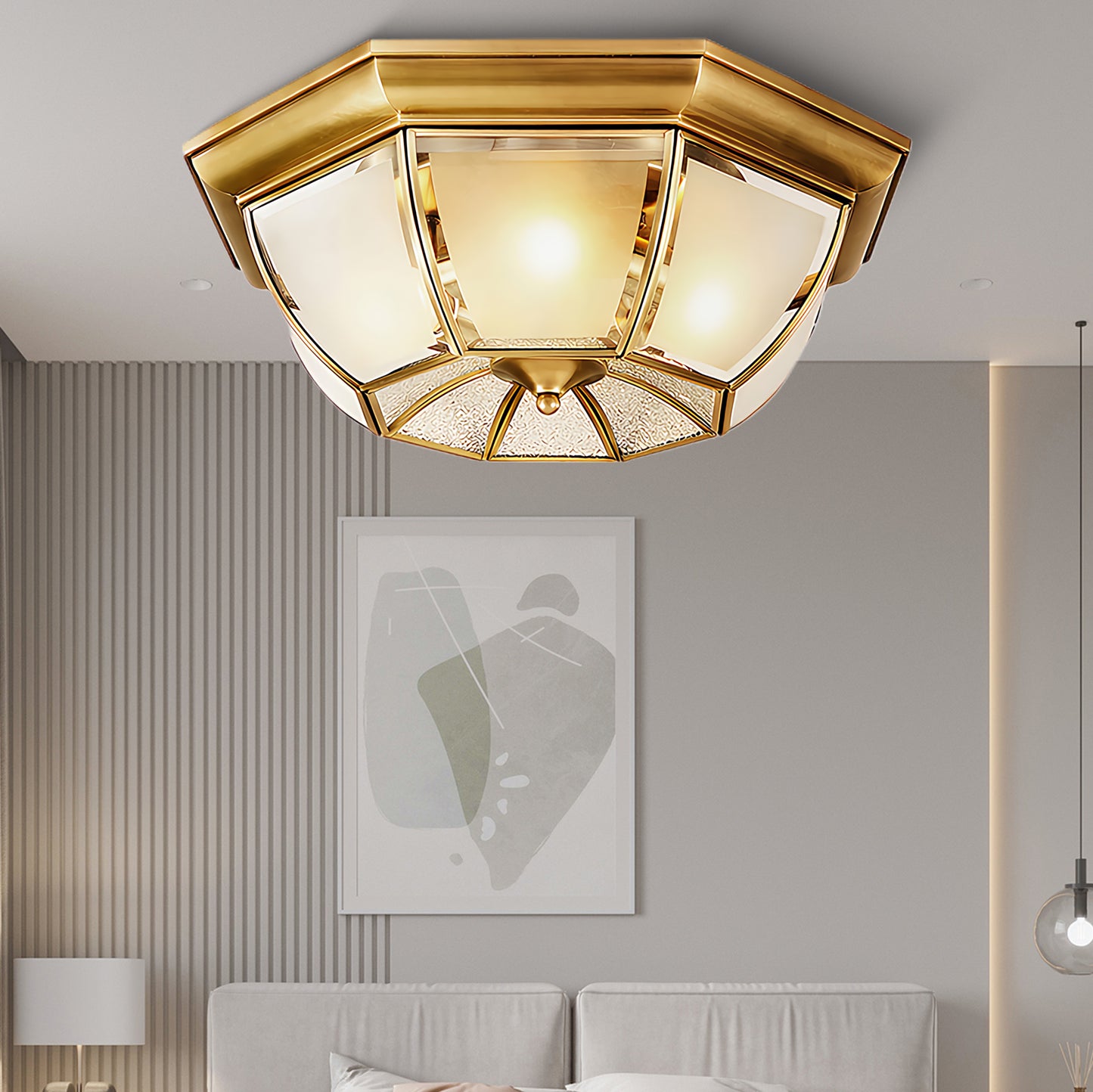 Bowl Shaped Brass Modern Crystal Ceiling Lamp