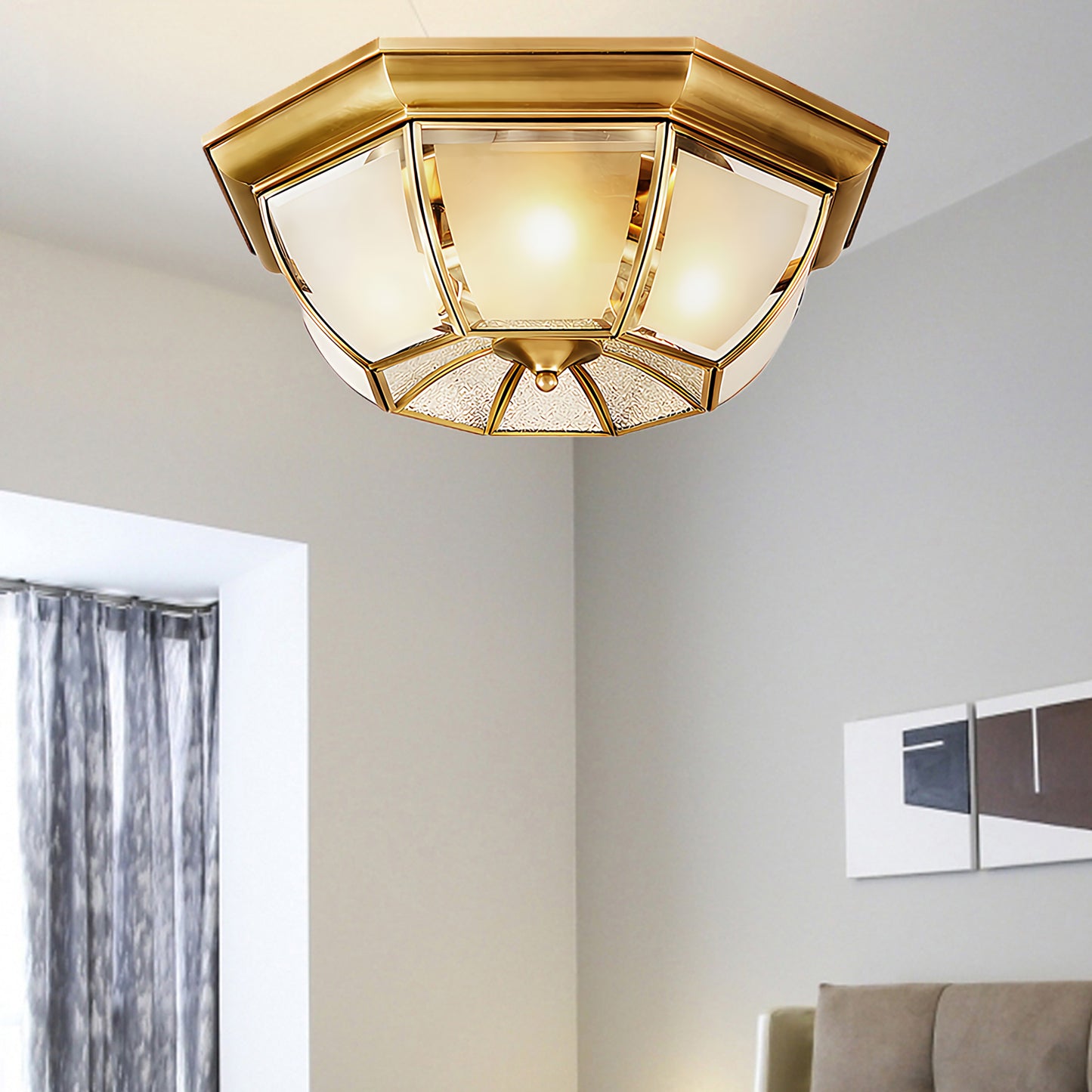 Bowl Shaped Brass Modern Crystal Ceiling Lamp