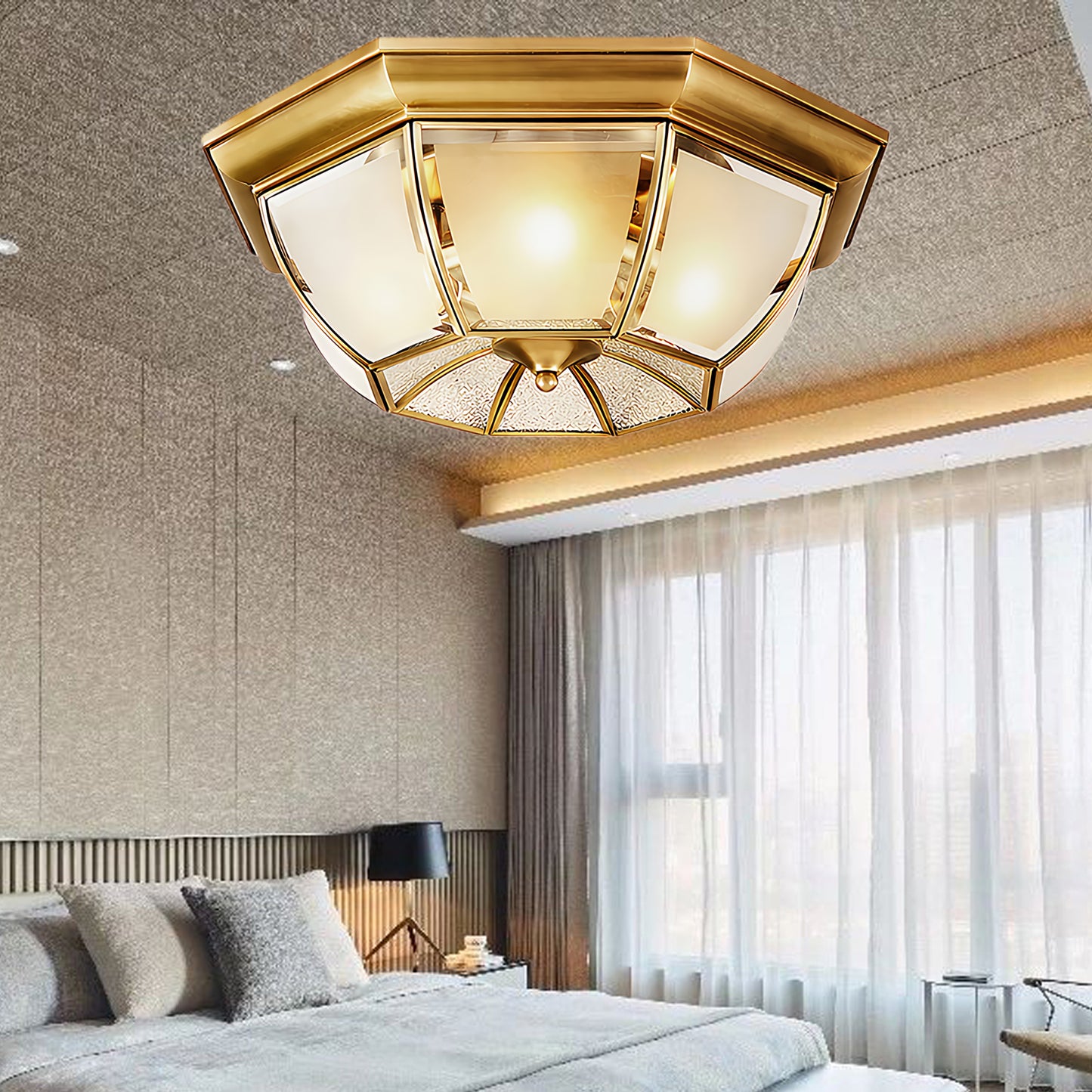 Bowl Shaped Brass Modern Crystal Ceiling Lamp