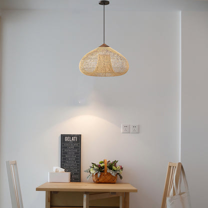 Braided Rattan Eclectic Metal Pendant Lamp