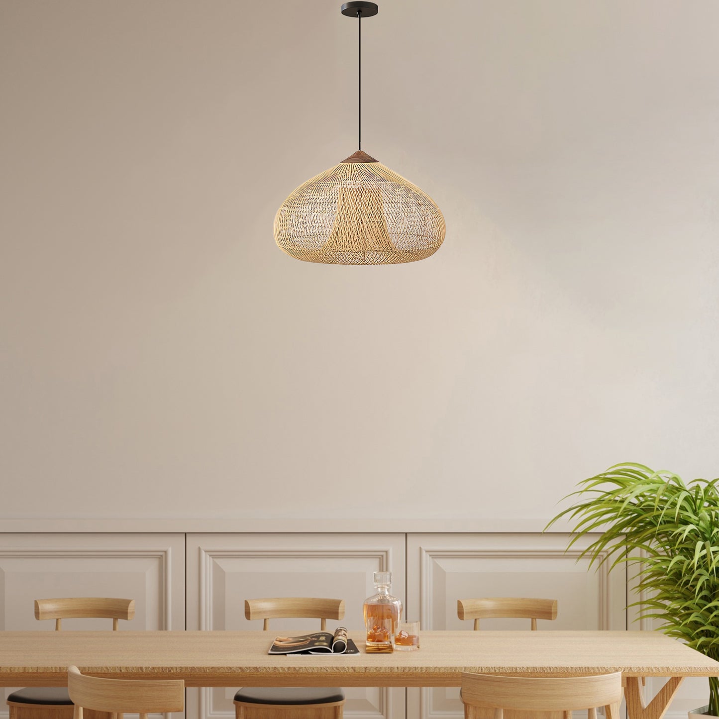 Braided Rattan Eclectic Metal Pendant Lamp