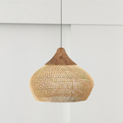 Braided Rattan Eclectic Metal Pendant Lamp