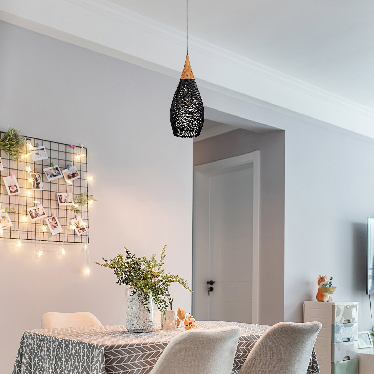 Braided Rattan Eclectic Metal Pendant Lamp