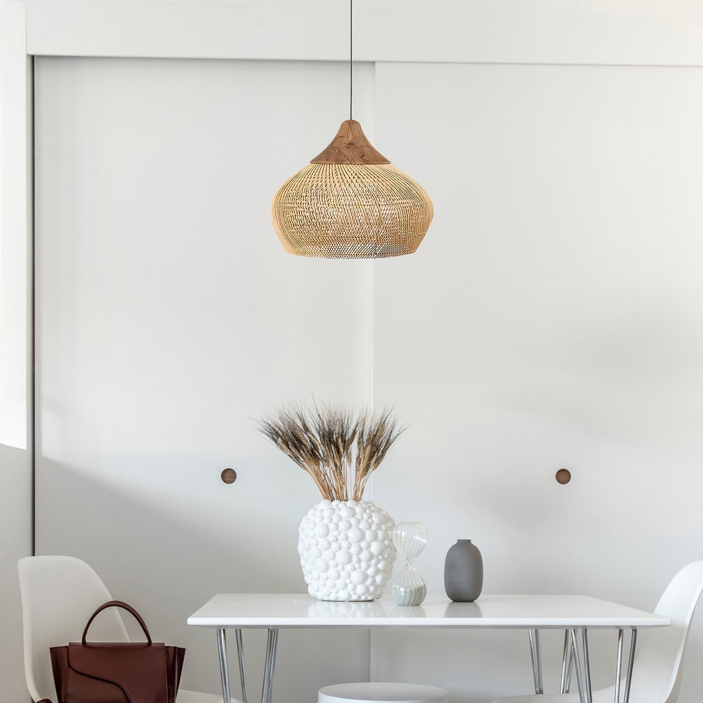 Braided Rattan Eclectic Metal Pendant Lamp