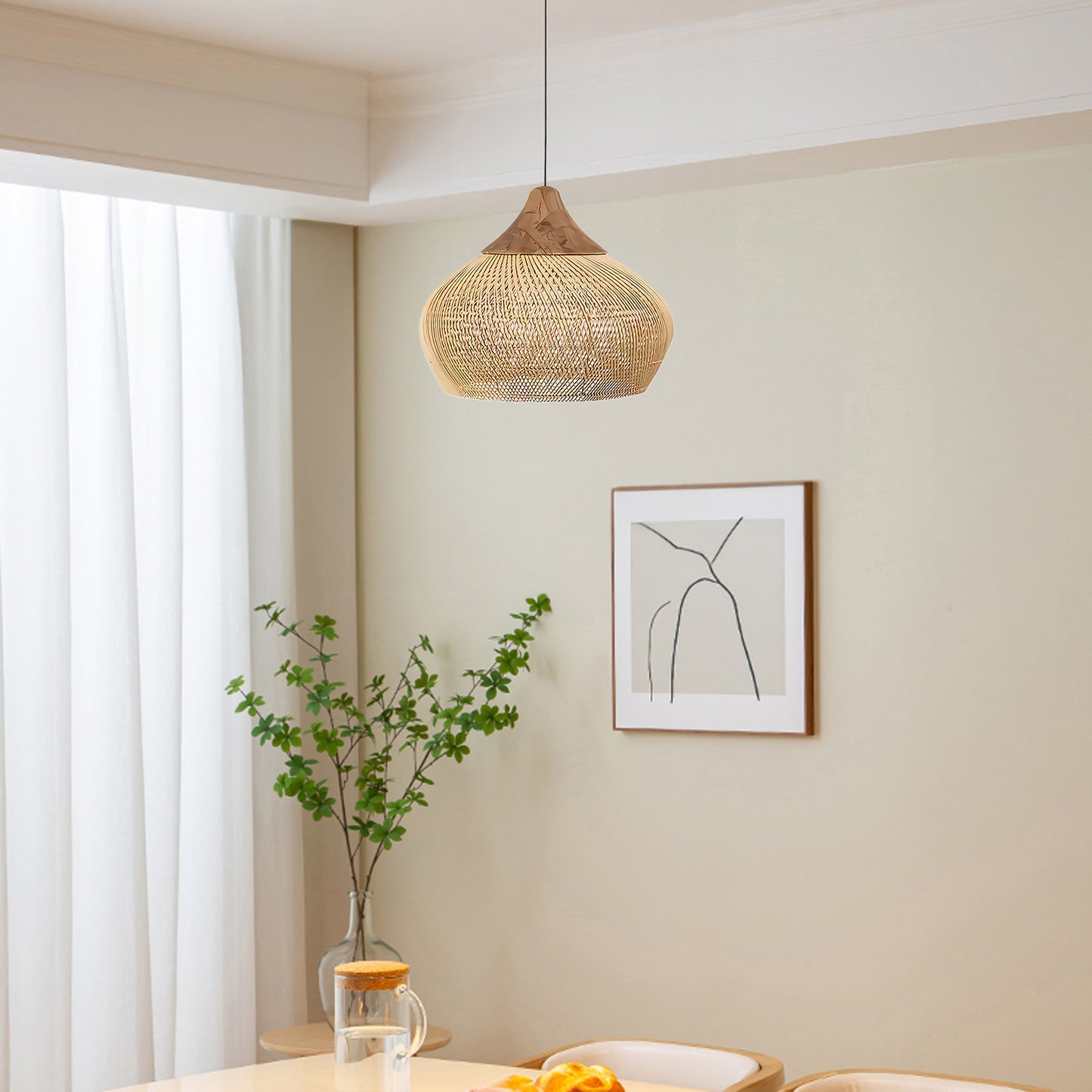 Braided Rattan Eclectic Metal Pendant Lamp