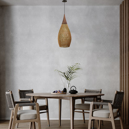 Braided Rattan Eclectic Metal Pendant Lamp