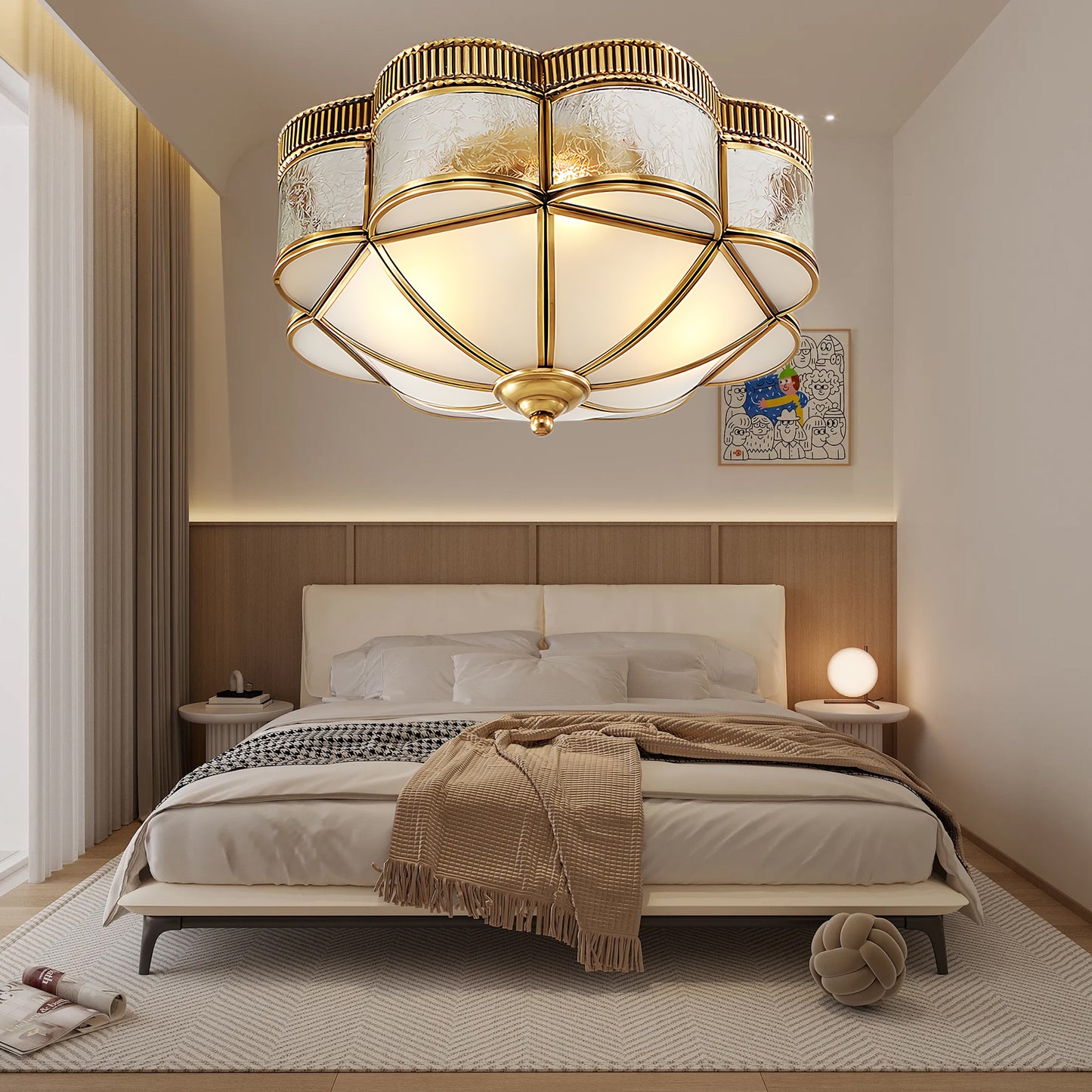 Brass Domed Flush Luxury Crystal Ceiling Lamp