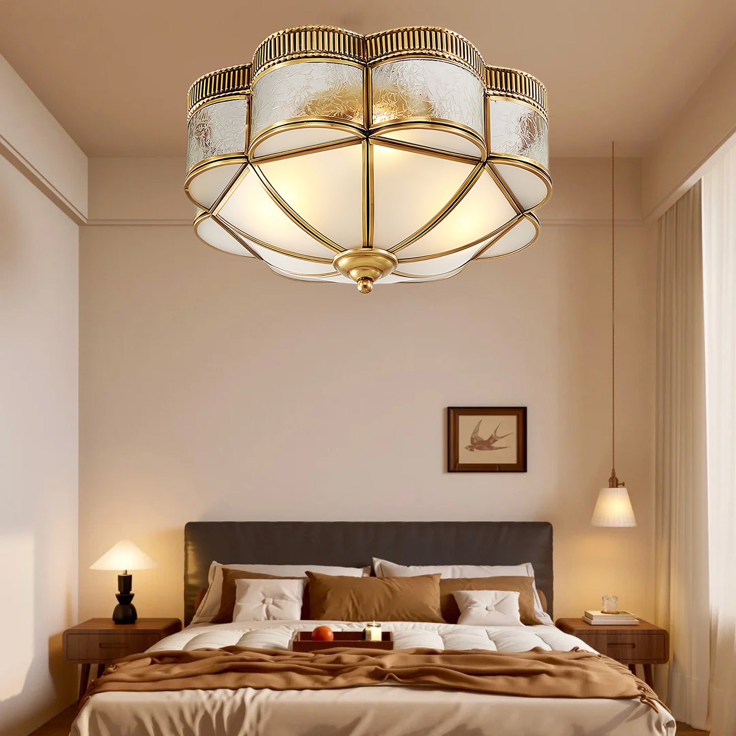 Brass Domed Flush Luxury Crystal Ceiling Lamp