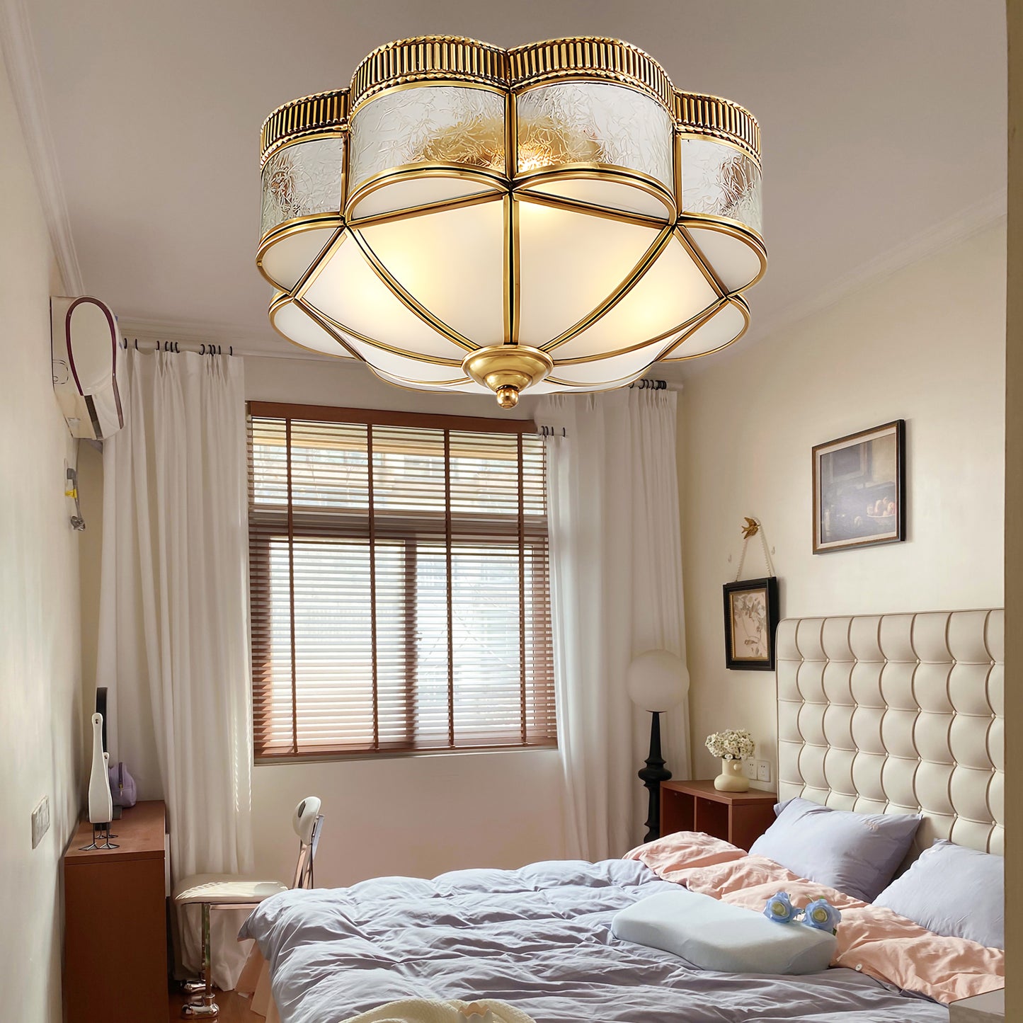 Brass Domed Flush Luxury Crystal Ceiling Lamp