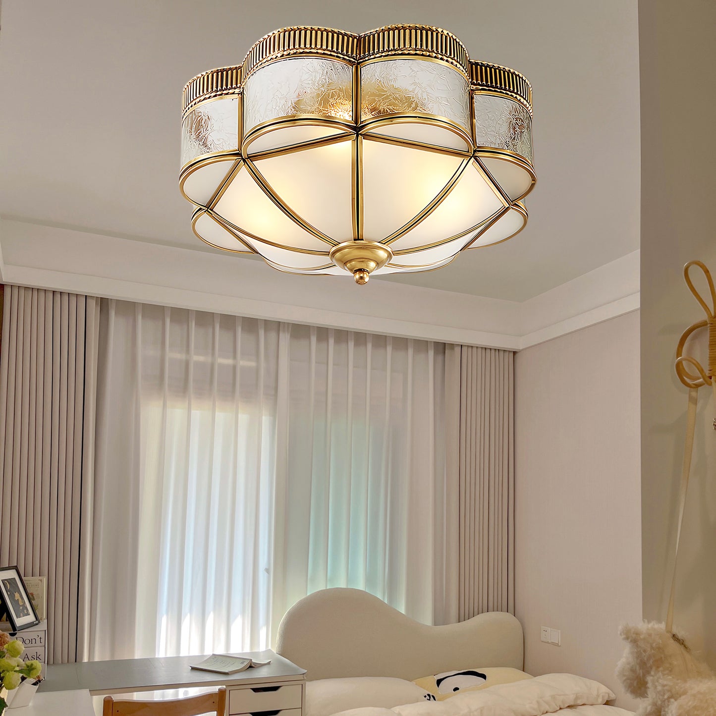 Brass Domed Flush Luxury Crystal Ceiling Lamp