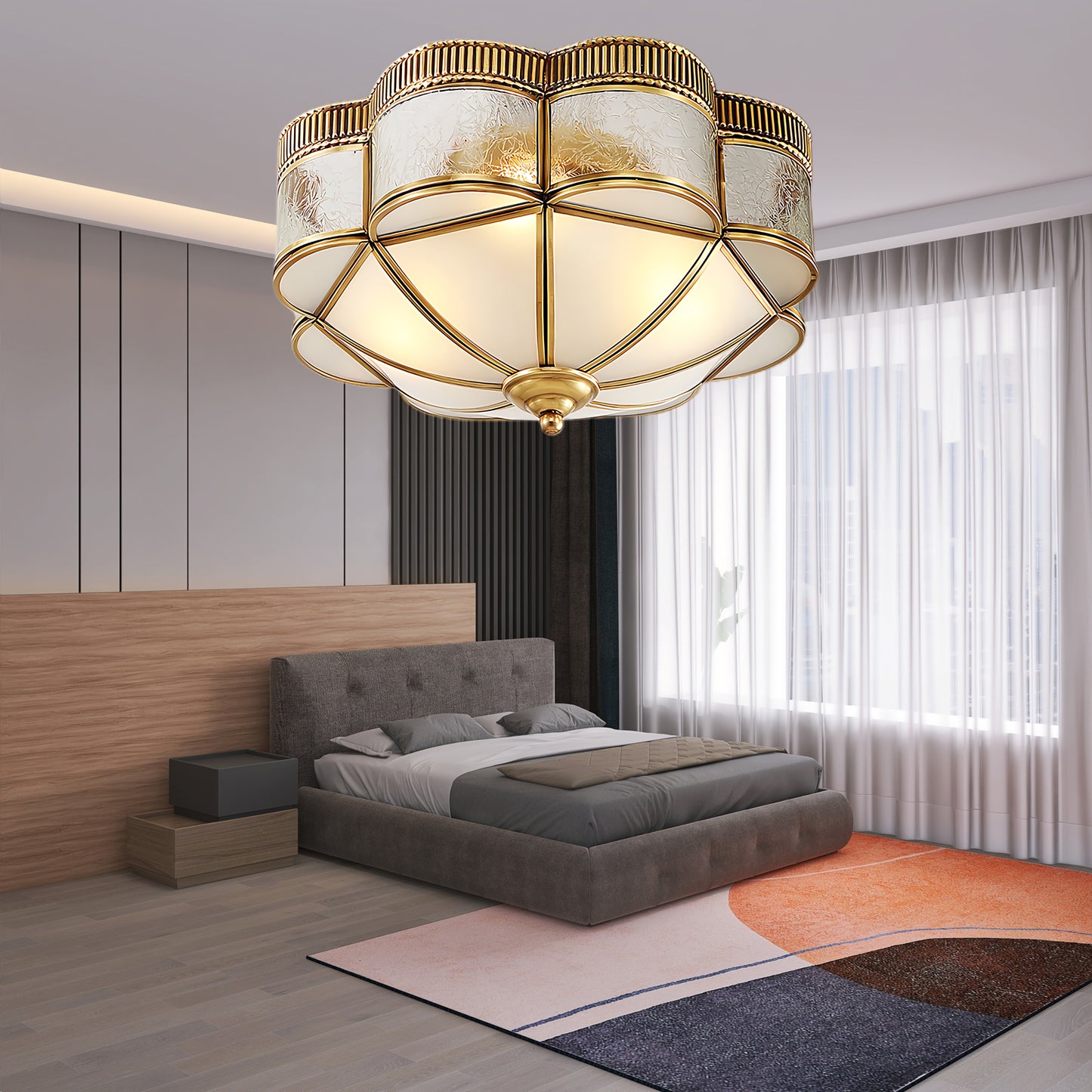 Brass Domed Flush Luxury Crystal Ceiling Lamp