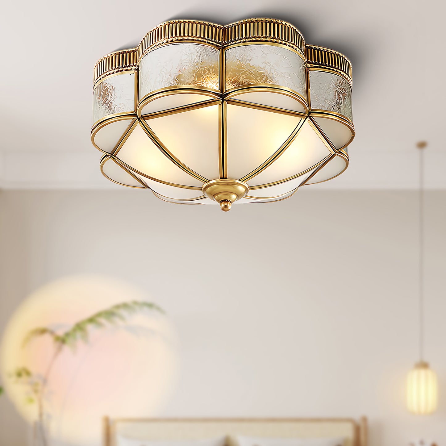 Brass Domed Flush Luxury Crystal Ceiling Lamp