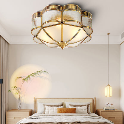 Brass Domed Flush Luxury Crystal Ceiling Lamp