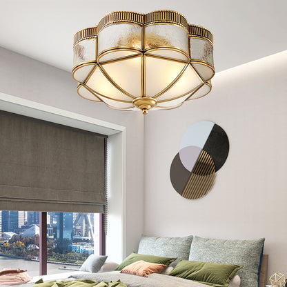 Brass Domed Flush Luxury Crystal Ceiling Lamp