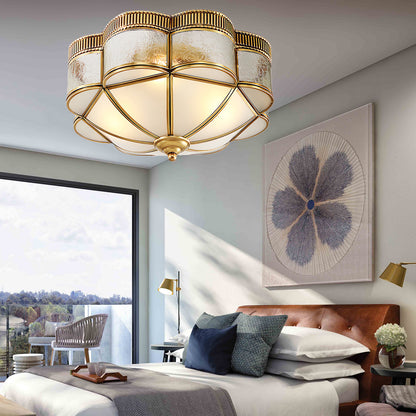 Brass Domed Flush Luxury Crystal Ceiling Lamp