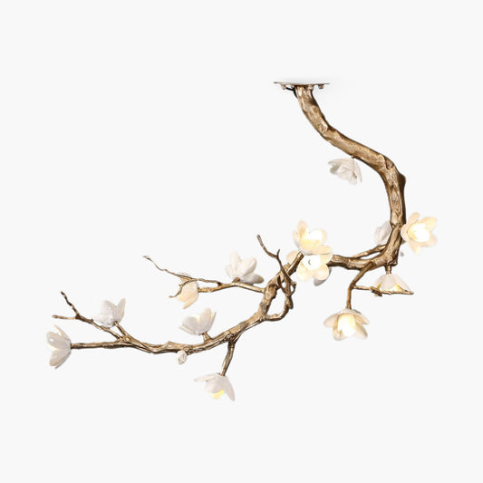 Brass Flower Branch Art Deco Ceramic Chandelier