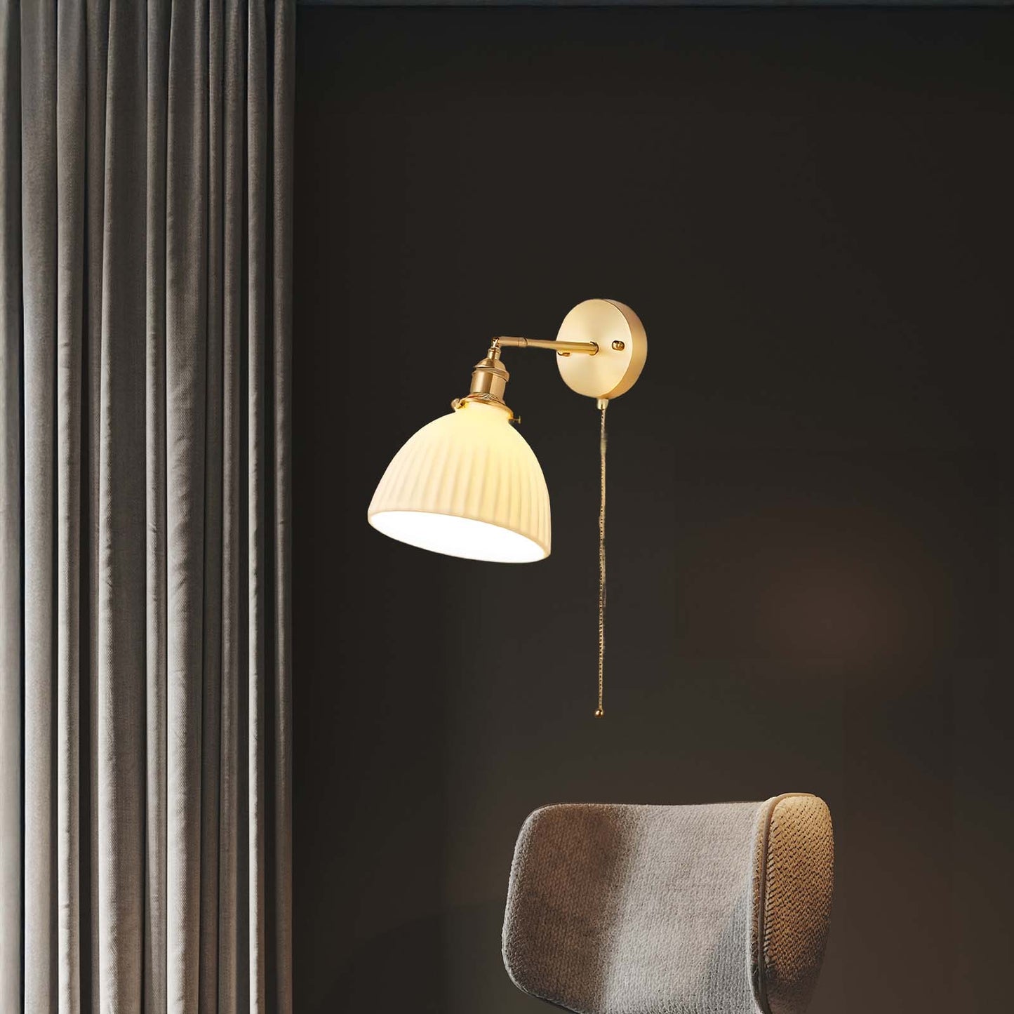 Brass Pleated Modern Ceramic Wall Lamp