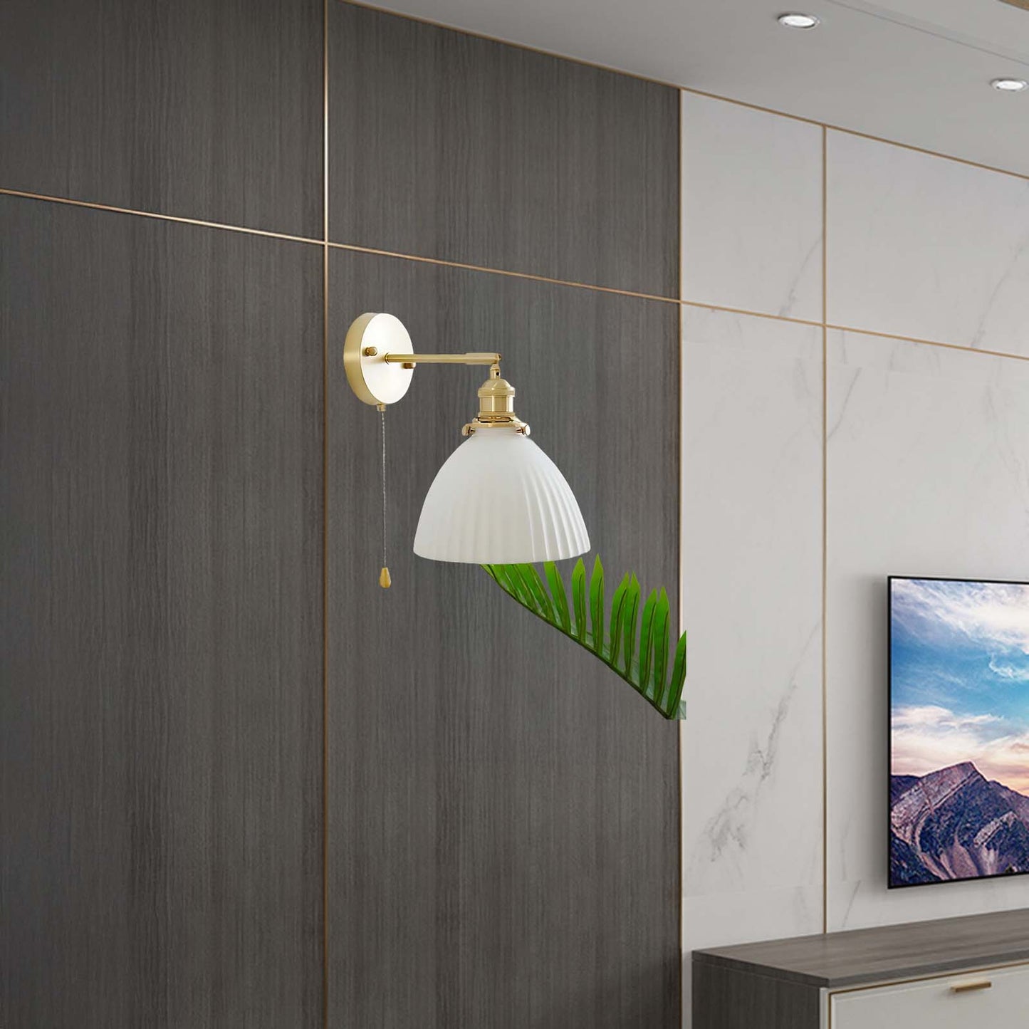 Brass Pleated Modern Ceramic Wall Lamp