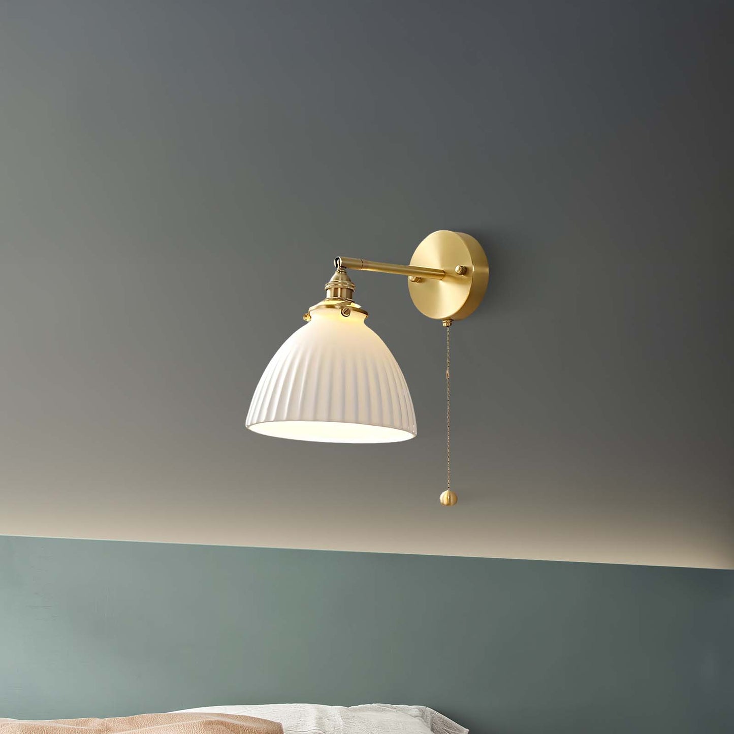 Brass Pleated Modern Ceramic Wall Lamp