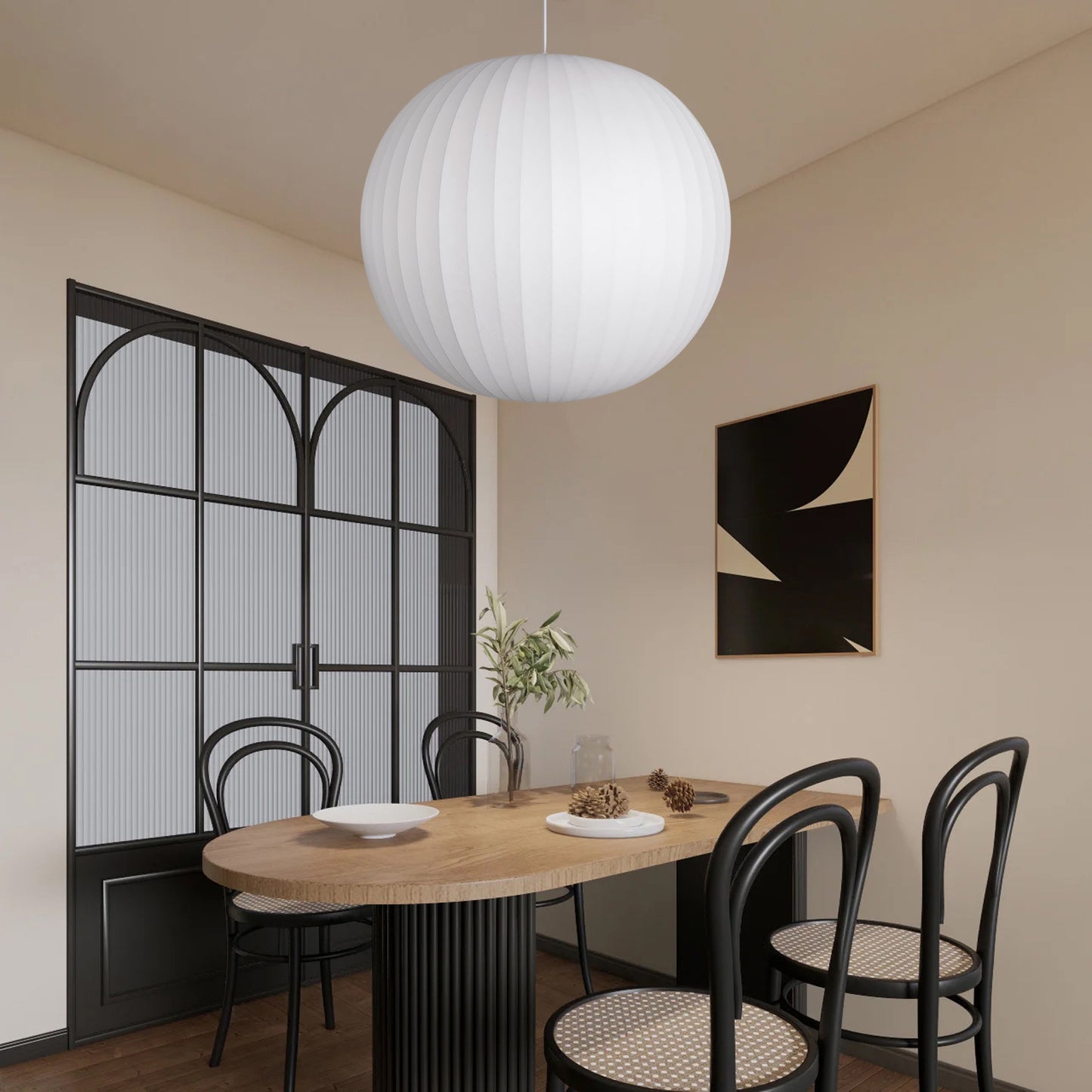 Bubble Mulberry Silk Eclectic Metal Pendant Lamp