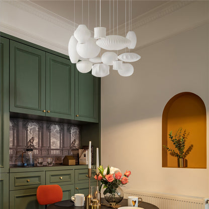 Bubble Mulberry Silk Eclectic Metal Pendant Lamp