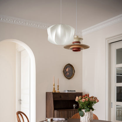 Bubble Mulberry Silk Eclectic Metal Pendant Lamp